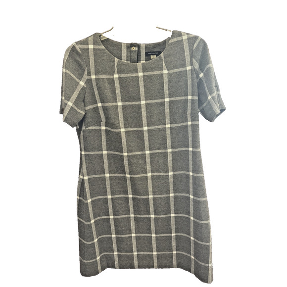 TOMMY HILFIGER Womens Gray Plaid Short Sleeve Knee Length Shift Dress 14 - Picture 1 of 5